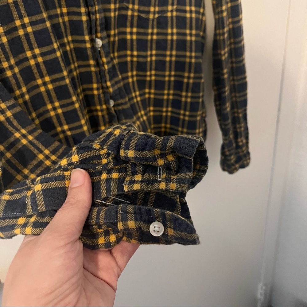 Frank & Eileen Barry Cotton Flannel Plaid Button Down Shirt Blue Yellow Medium - Picture 3 of 11